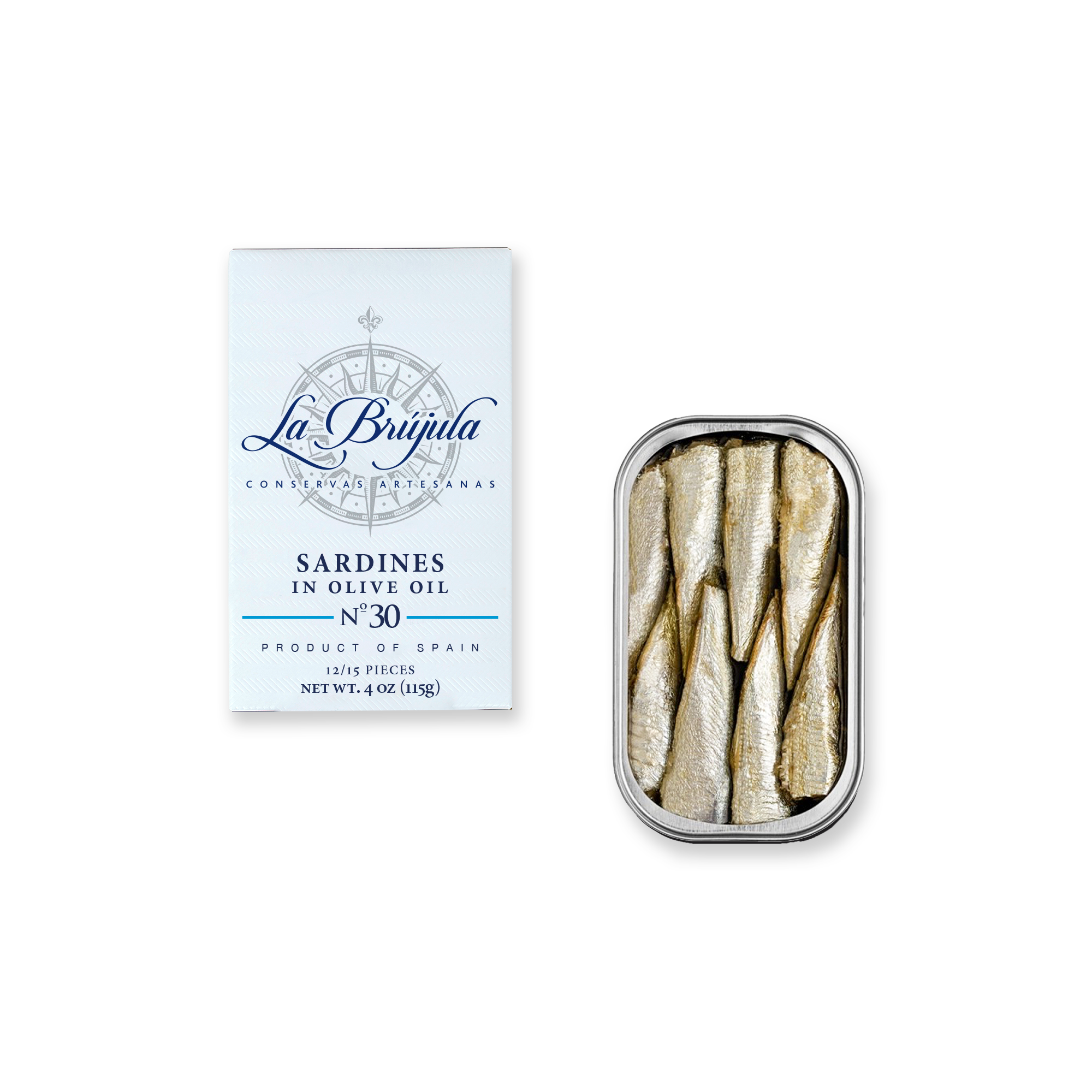 Conservas La Brújula - Wholesale Tinned Fish - Small Sardines In Olive Oil 12/15 RR125. LB300