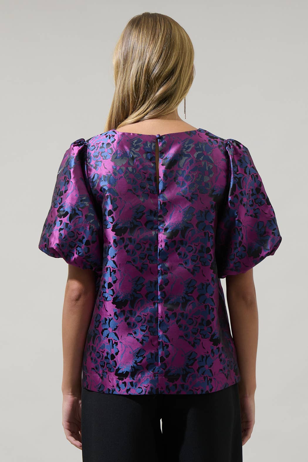 Navy Fuchsia Farrah Jacquard Floral Joi Bubble Top for wholesale on Faire1