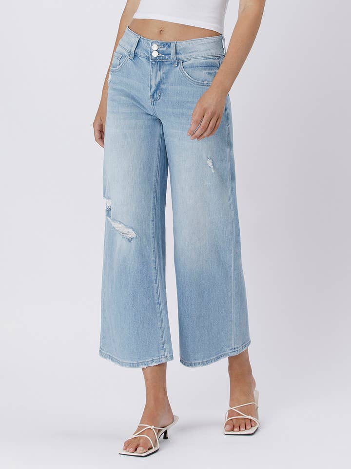 CAVA HIGH RISE TWO BUTTONS CROP WIDE LEG JEANSS T6409 for wholesale on Faire