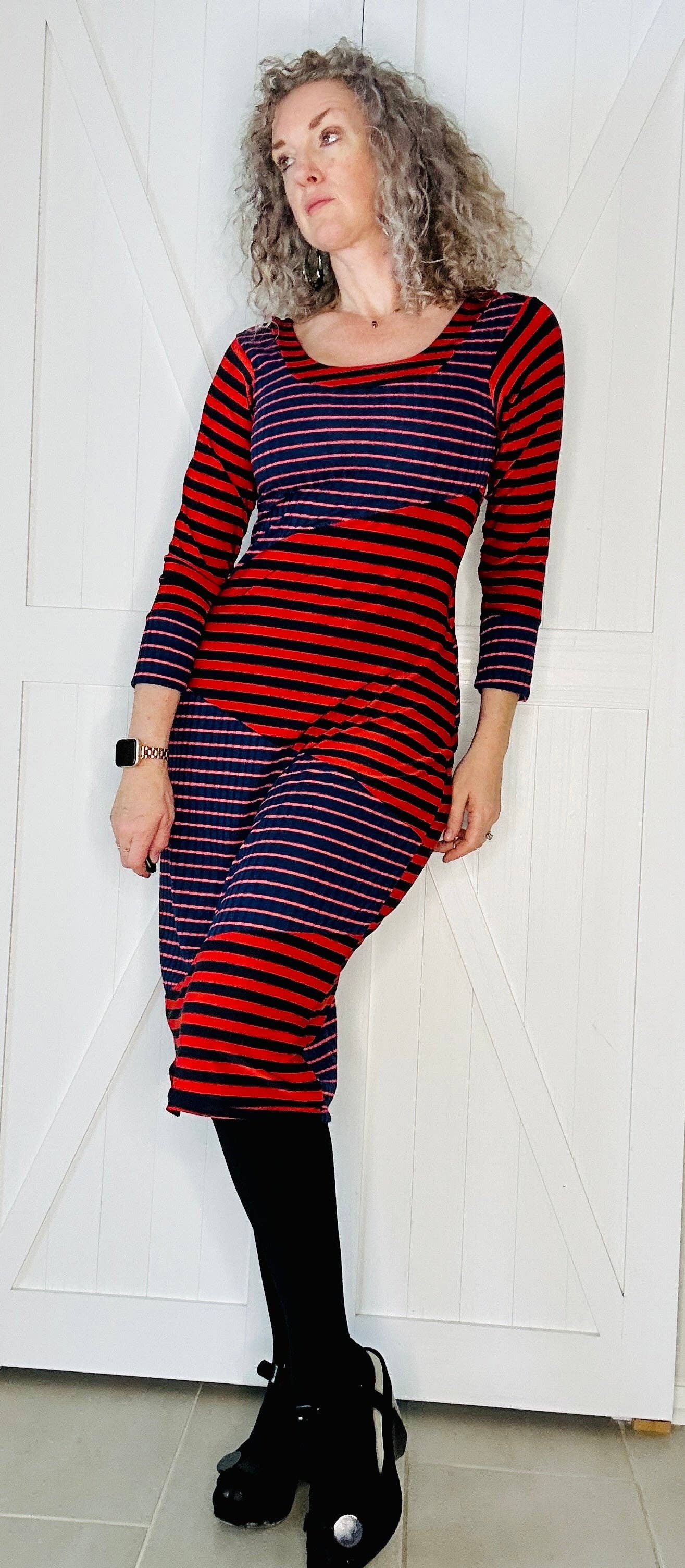 Aerial Clothing sRQ - Wholesale Dress - Women's - Red and Navy Striped Pencil Dress6