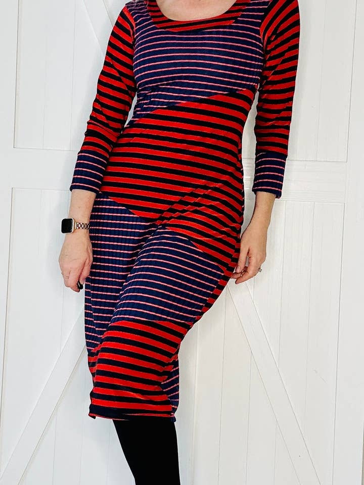 Aerial Clothing sRQ - Wholesale Dress - Women's - Red and Navy Striped Pencil Dress6