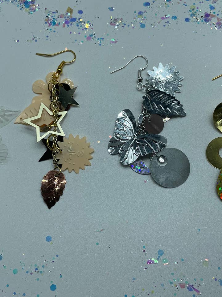 Neutral Random Shape Color Themed Sequin Earrings! In Gold & Silver! Choose Clear/Iridescent, Browns, Gold, Silver and Mix Match Options! for wholesale by R59Creates