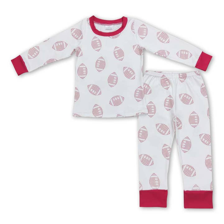 Yawoo Garments - Wholesale Sleepwear Set - Kids - Football maroon long sleeves kids girls pajamas