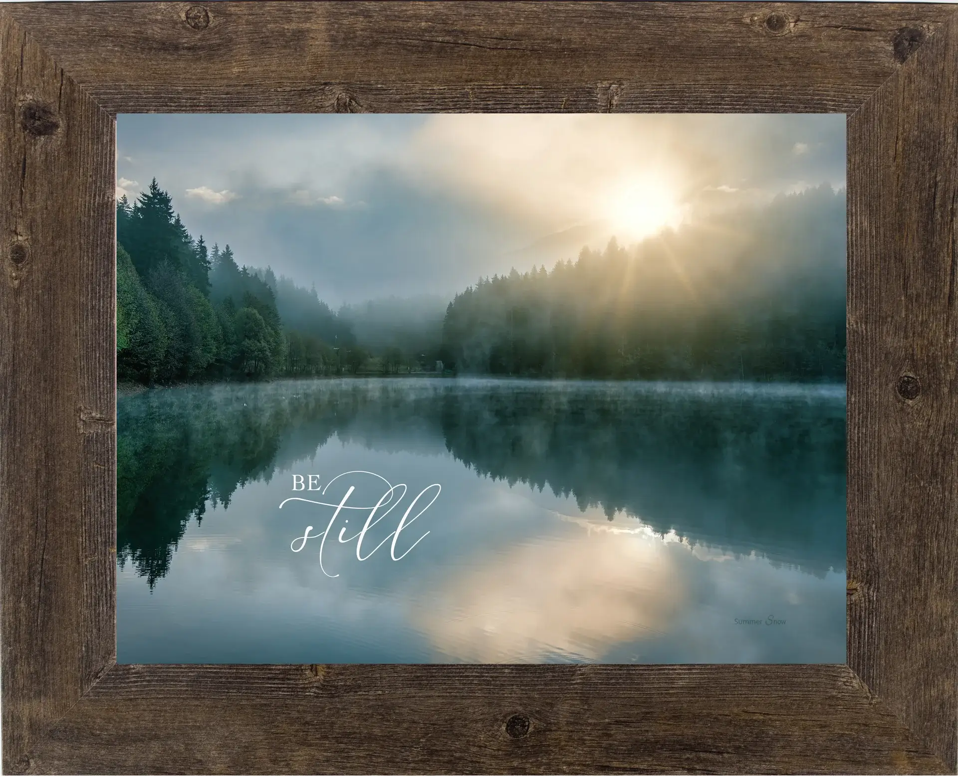 Summer Snow Art - Wholesale Sign - Be Still Religious Lake Mountains Framed Art Sign2