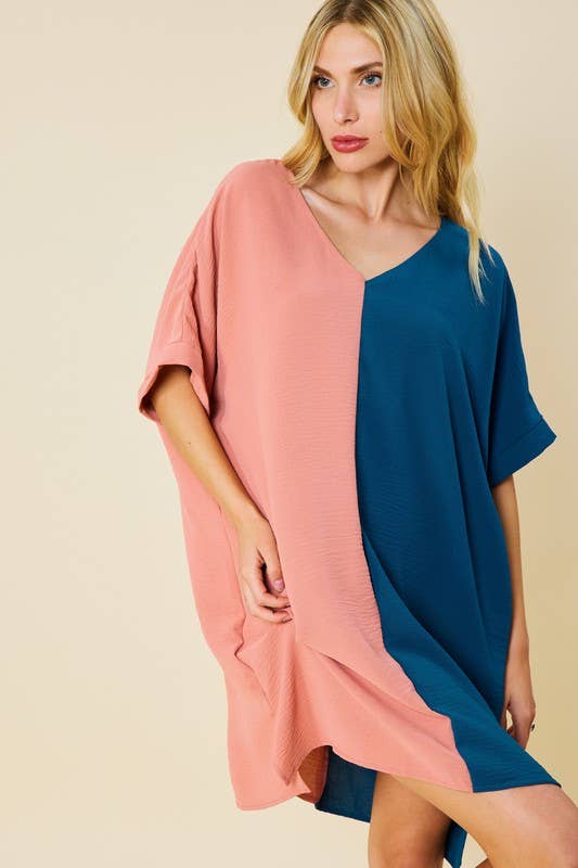 Peace Love Line - Vendita all'ingrosso Vestito - Donna - MINI ABITO CON SCOLLO A V COLOR BLOCK0