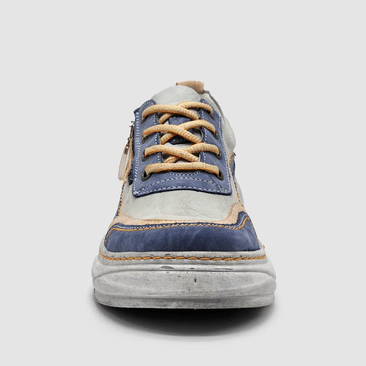 Blue Pink Women's Retro Zip-Up Leather Shoes - Blue/Pink for wholesale on Faire2