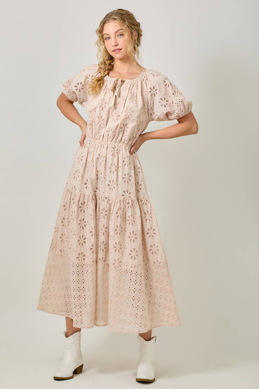 Mystree - Wholesale Dress - Women's - 61037 Puff Sleeve Tiered Eyelet Dress18