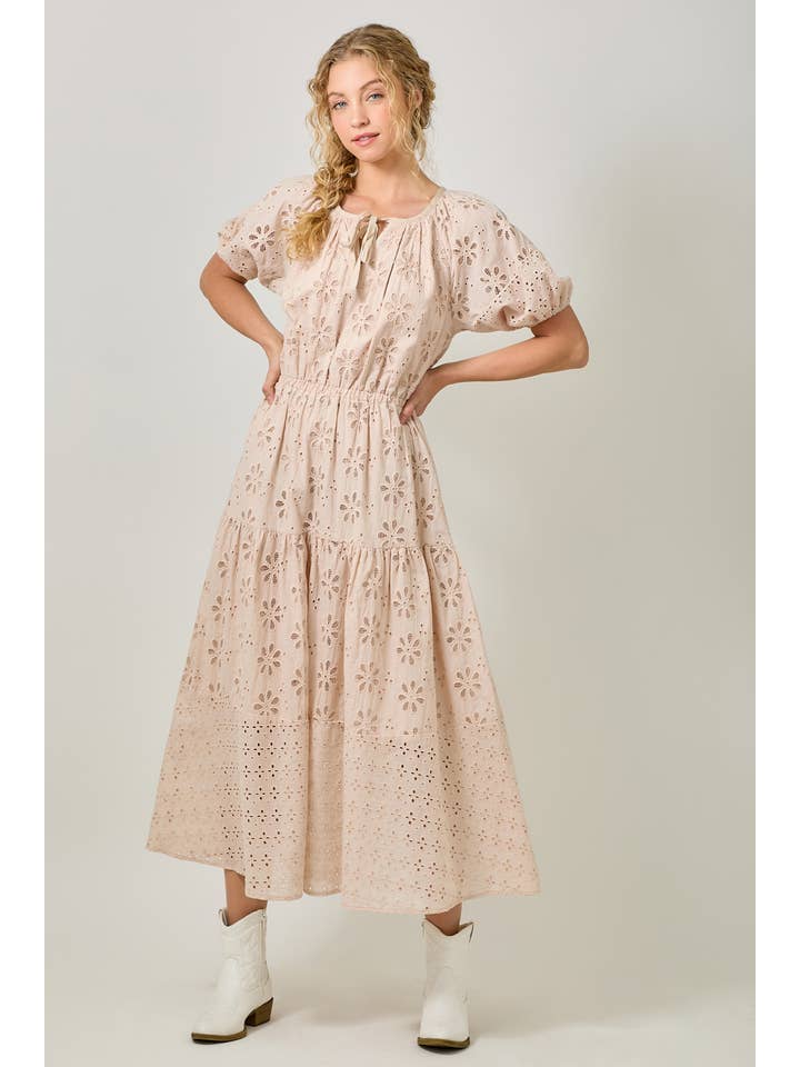 Mystree - Wholesale Dress - Women's - 61037 Puff Sleeve Tiered Eyelet Dress18