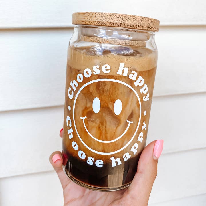 Penny & Co - Wholesale Drinking Glass/Cup - Choose Happy Smiley Glass Cup