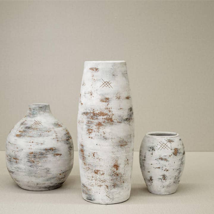 Set di 3 vasi rustici per la vendita all'ingrosso da parte di The Meraki Lifestyle