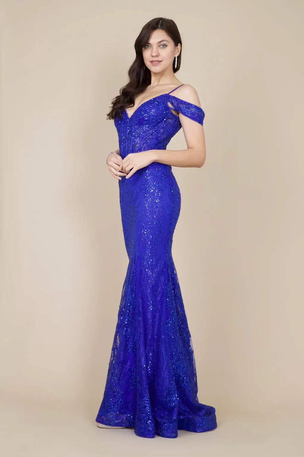 Kos Couture - Wholesale Gown - Women's - Off Shoulder Sequin Corset Formal Dress Gold16