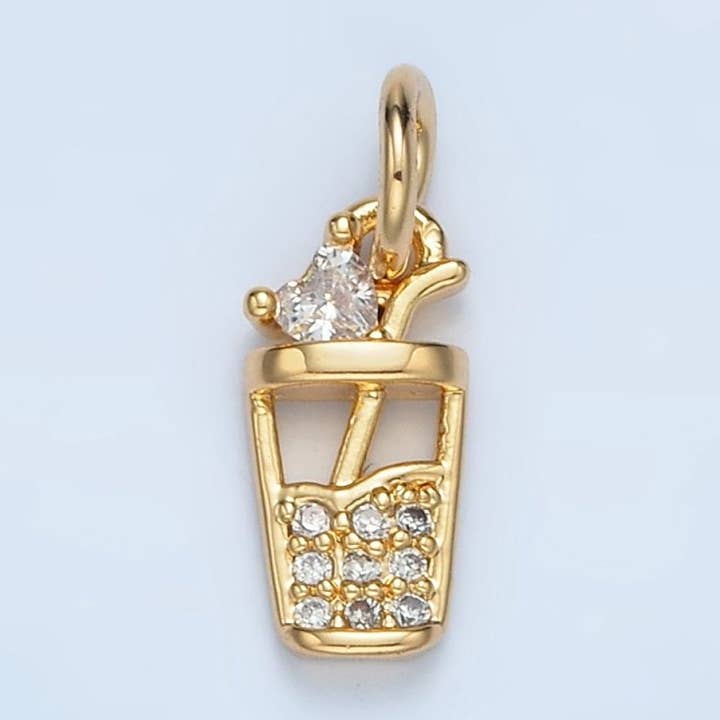 24K Gold Filled Micro Paved CZ Iced Drink Charm | E914 for wholesale by Aim Eternal