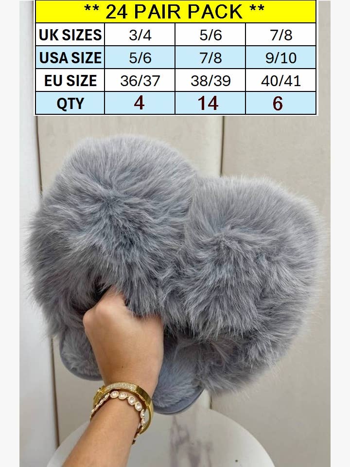 No Doubt Shoes - Wholesale Slippers - Women's - Extreme Oversized Faux Fur Fluffy Slippers (24 PAIRS)11