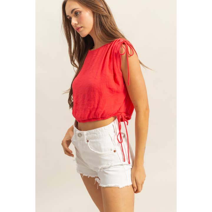 HYFVE - Wholesale Blouse - Women's - HF25A654-Sleeveless Tie Detail Bubble Hem Top