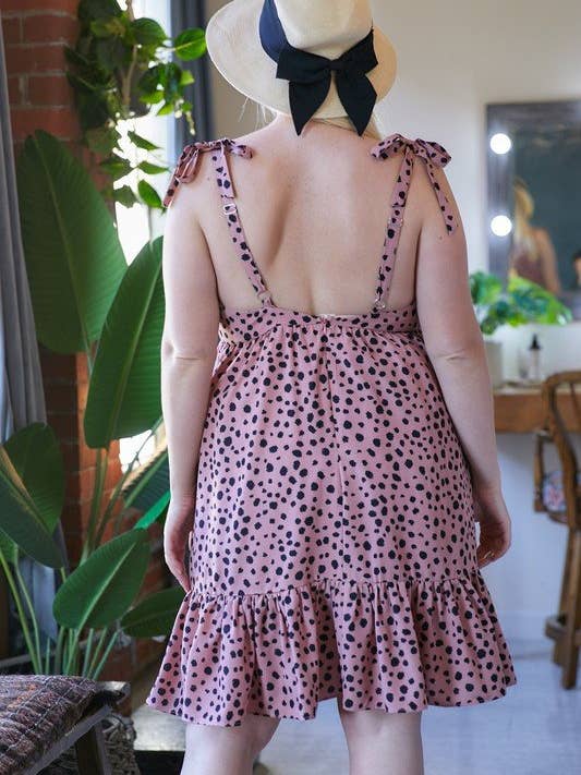 Davi & Dani - Wholesale Dress - Women's - ANIMAL PRINT RIBBON TIE STRAP RUFFLE DRESS5