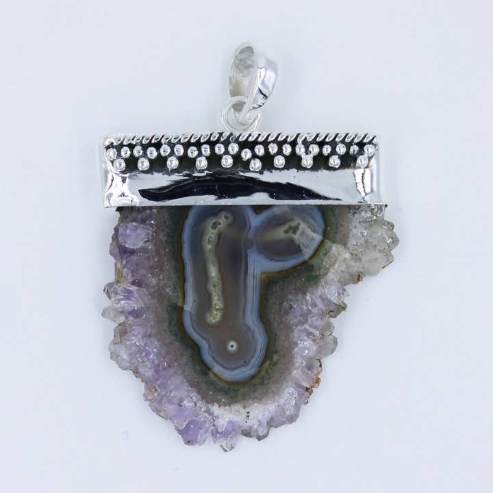Colgante de plata de ley 925 con estalactita y amatista para venta al por mayor de Silvex Jewelry