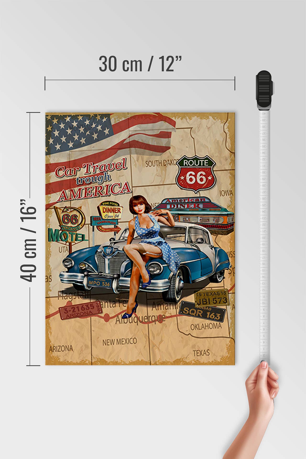 Femer - Wholesale Sign - Pinup Car Travel Trough America Retro Wooden Sign 30x40cm3