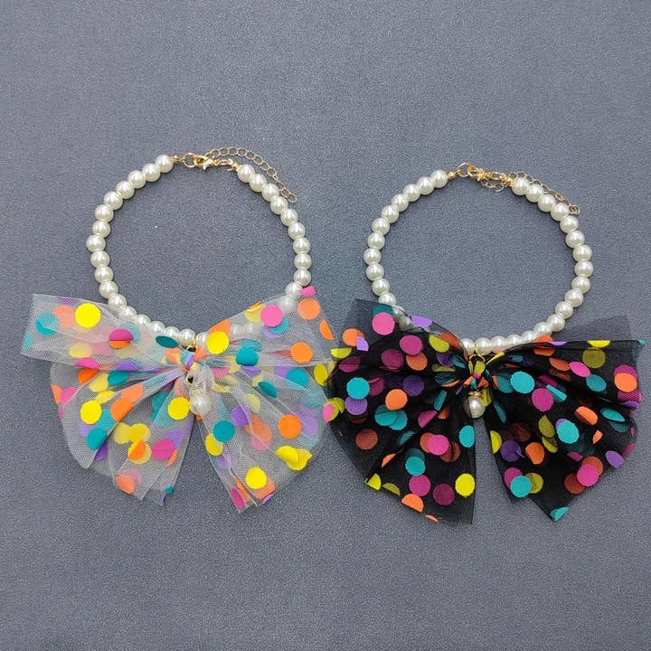Polo Dot Lace Bow Pärlpärlshundhalsband Husdjursmycken för wholesale av Mio Queena
