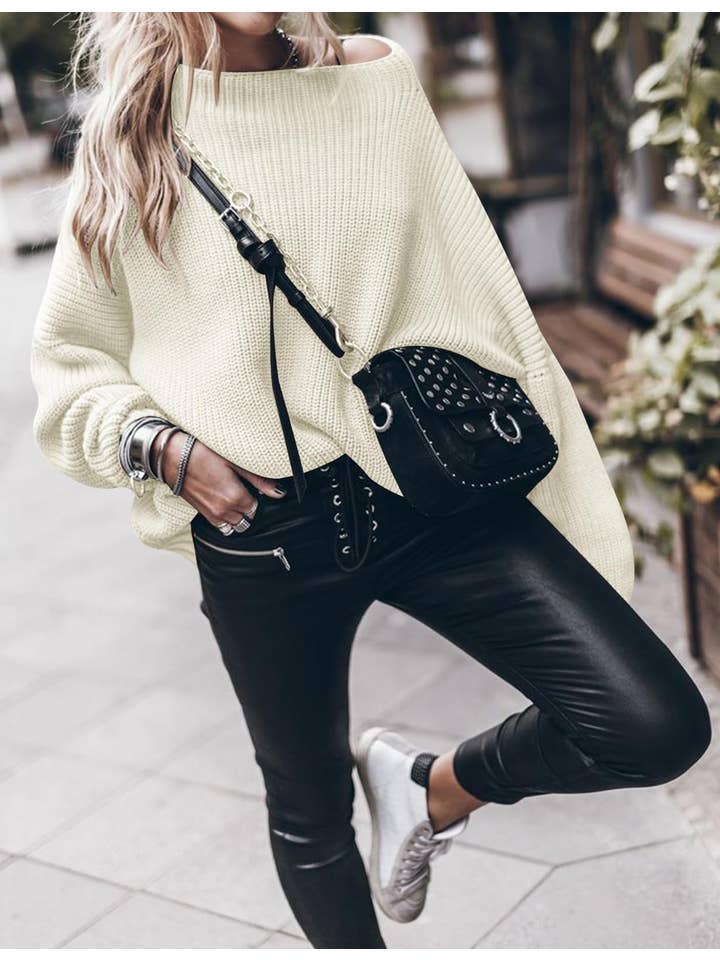 Chicto – Großhandel Strickpullover – Damen – Damen Oversized Pullover Fledermausärmel Stehkragen Jumper Oberteile30