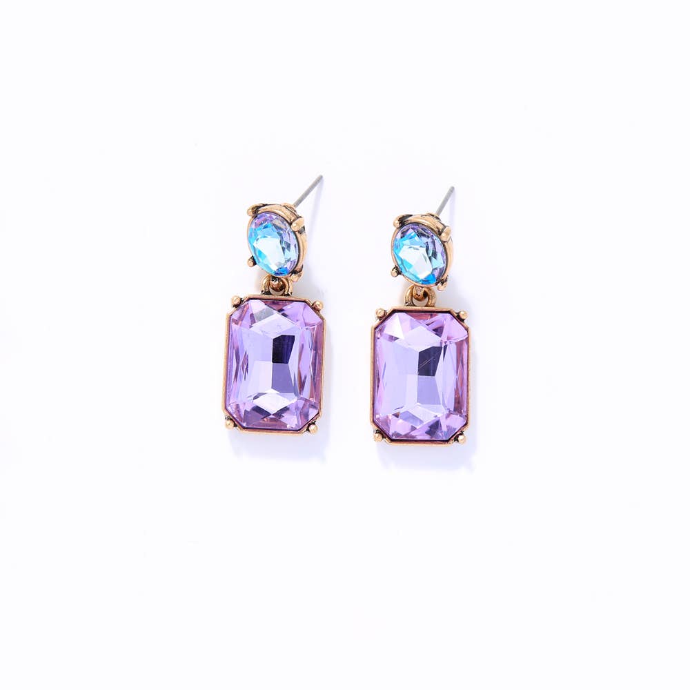 Last True Angel - Wholesale Dangle Earrings - Oval Twin Gem Post Earring in Lilac & Aqua1