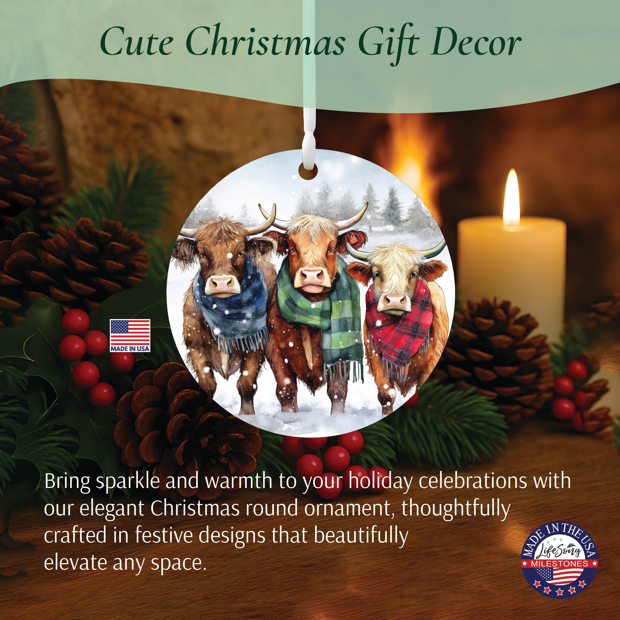 LifeSong Milestones - Wholesale Ornament - Highland Cow Holiday Ornament for Home Decor4
