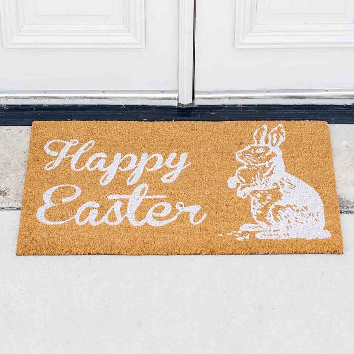 Felpudo Happy Easter Coir, color natural/blanco, 30 x 18 cm para venta al por mayor de The Royal Standard
