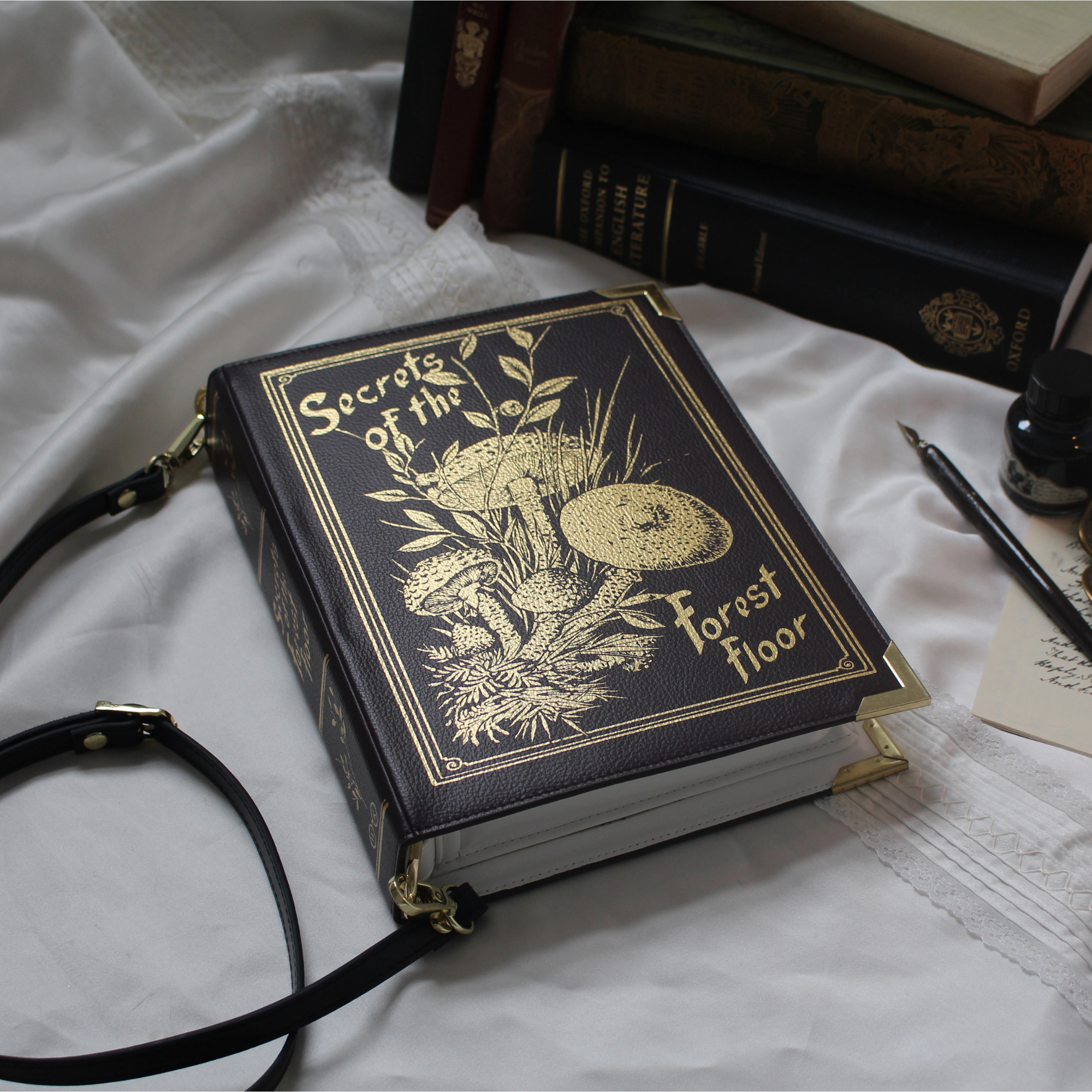Well Read Company - Wholesale Crossbody Bag - Women's - Luxury Gold Foiled Secrets of the Forest Floor Book Handbag Crossbody Purse4