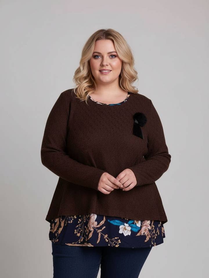 Maglione taglia grande effetto sovrapposto (A935) per la vendita all'ingrosso da parte di Pomme Rouge Paris