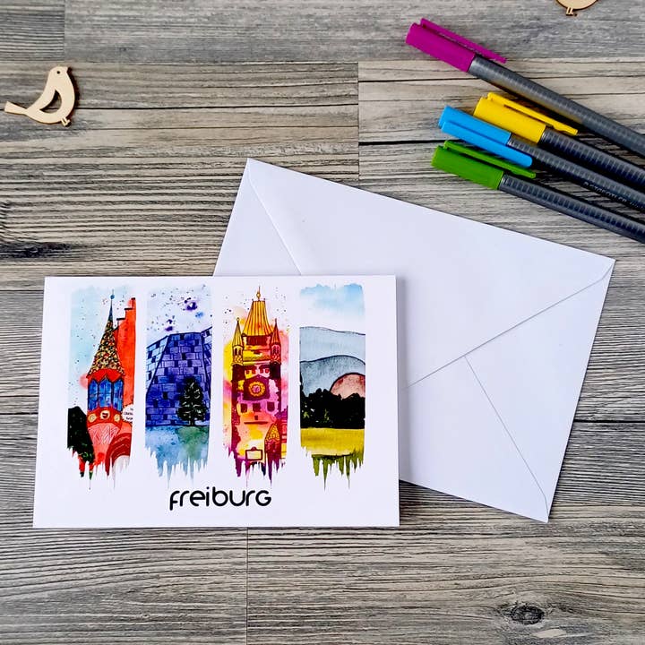 Handmade Greeting Card - Freiburg im Breisgau for wholesale by Christina Jenne Art and Design
