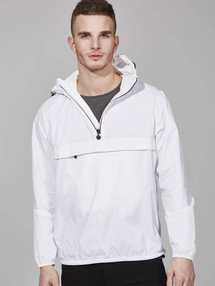 O8 Lifestyle - Wholesale Raincoat - Men's - White Quarter Zip Packable Rain Jacket