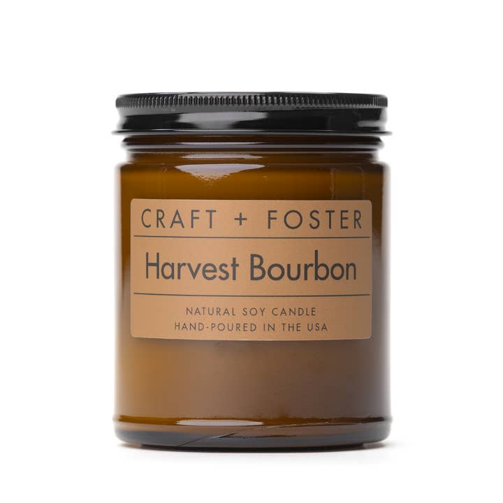 Craft + Foster - Wholesale Jar/Filled Candle - Harvest Bourbon- 8oz Natural Soy Wax Candle