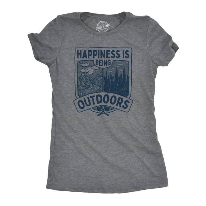 Hapiness Is Being Outdoors Women's Tshirt Camping Graphic for wholesale on Faire