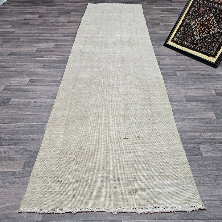 Neutral Turkisk Oushak-löpare: Vintage Ull Hallmatta (3,30x11,90 fot) för wholesale av MesopotamiaRugs