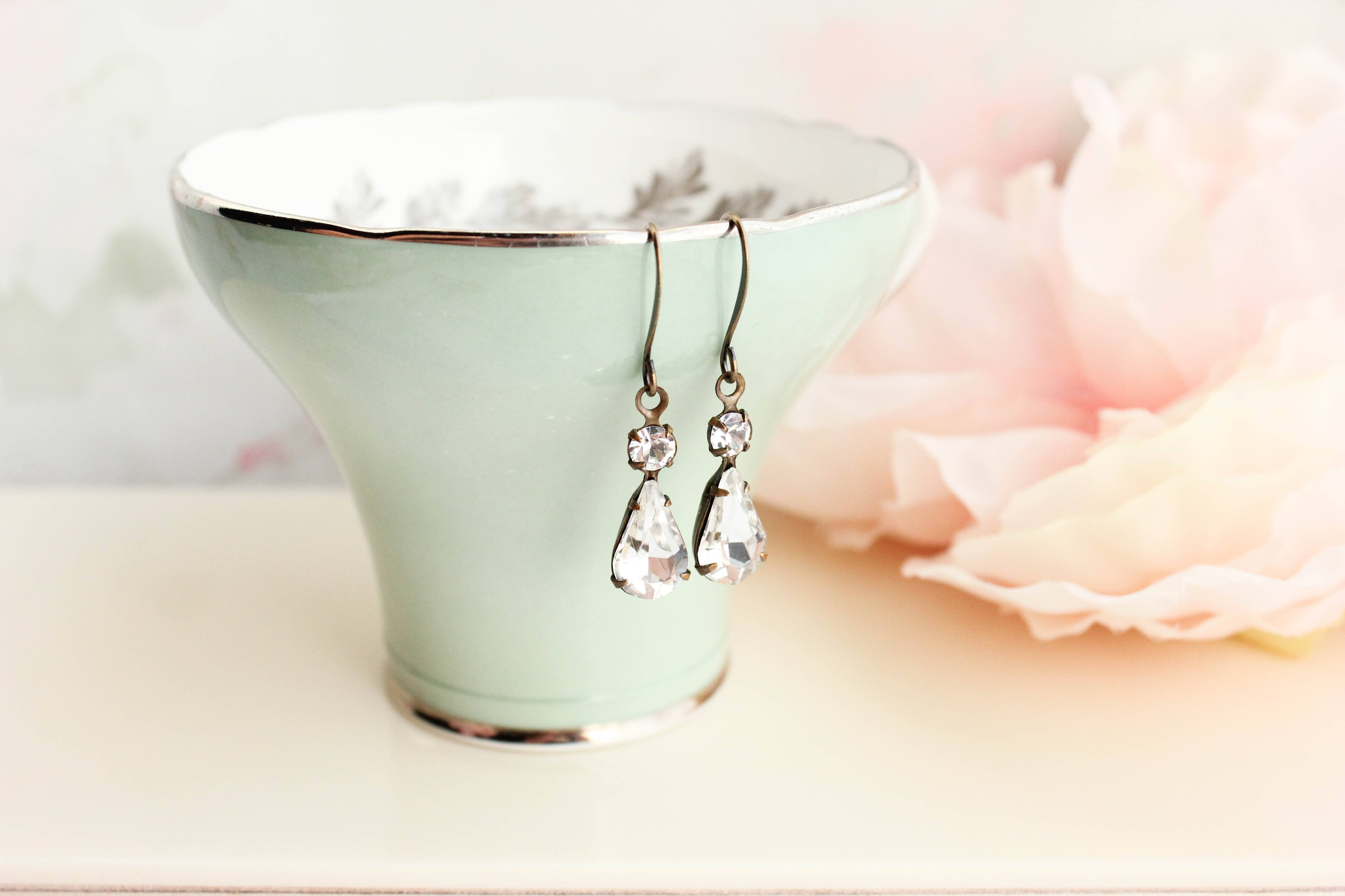 Default Vintage Glass Teardrop Earrings - Crystal Sparkle for wholesale on Faire2