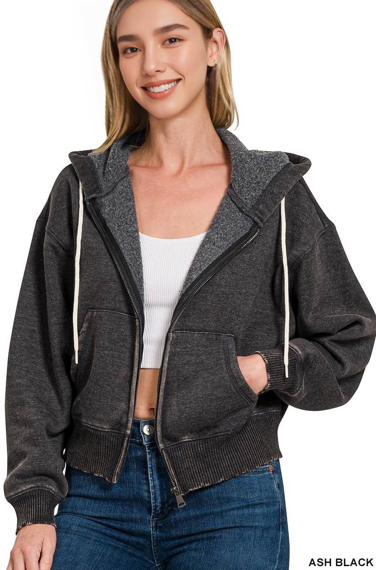 42POPS – Hoodie – Mulher por atacado – .._ SI-25313 Hoodie com Fecho de Lavagem Ácida em Fleece Cropped