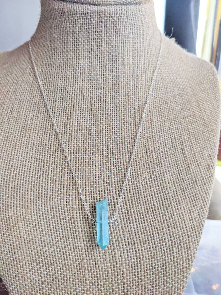 Blue Quartz Crystal Point on Sterling Silver for wholesale by JFOX Jewelry