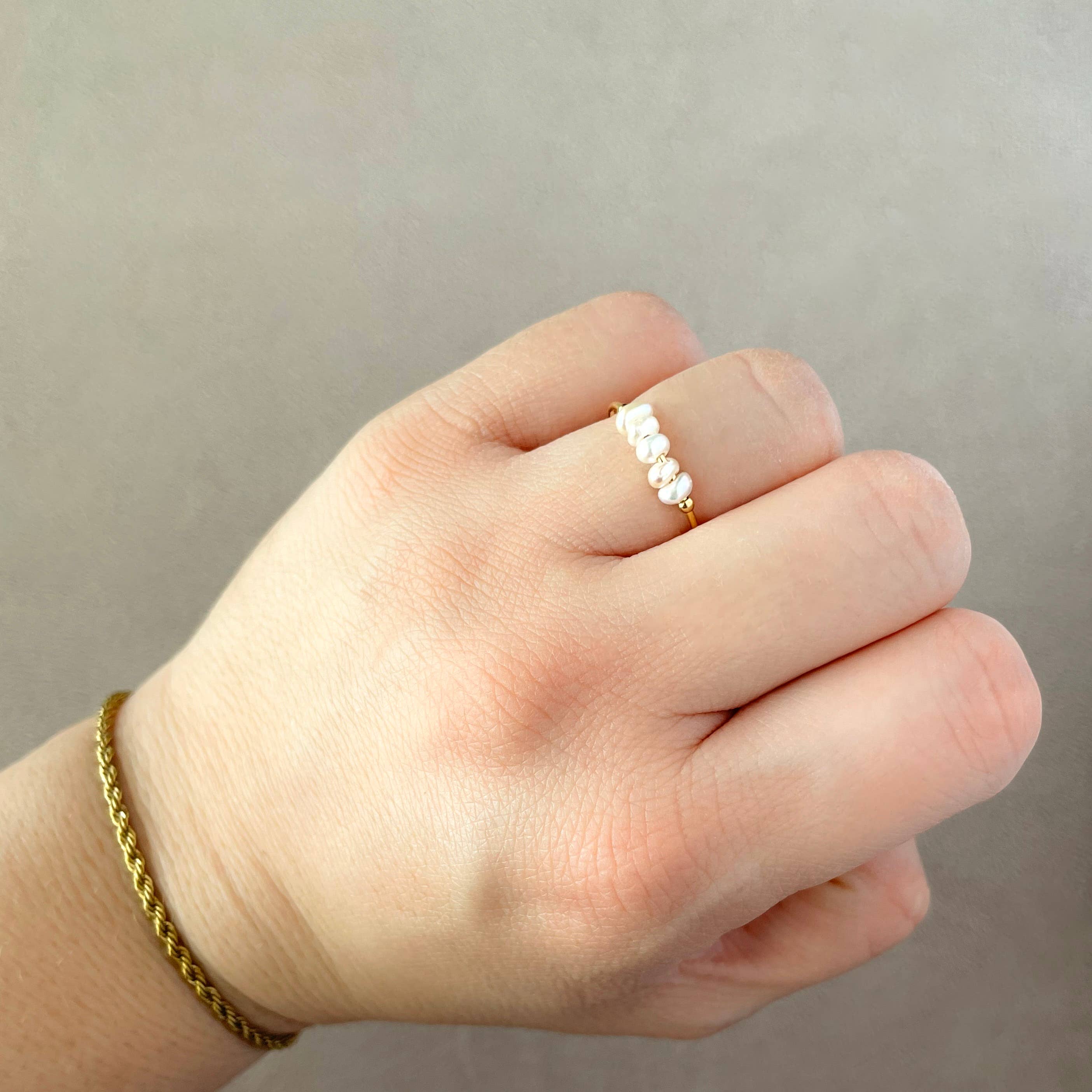 Blueyejewelry - Wholesale Band/Stacked Ring - Freshwater Pearl Rings - Stainless Steel Dainty Pearl Rings2