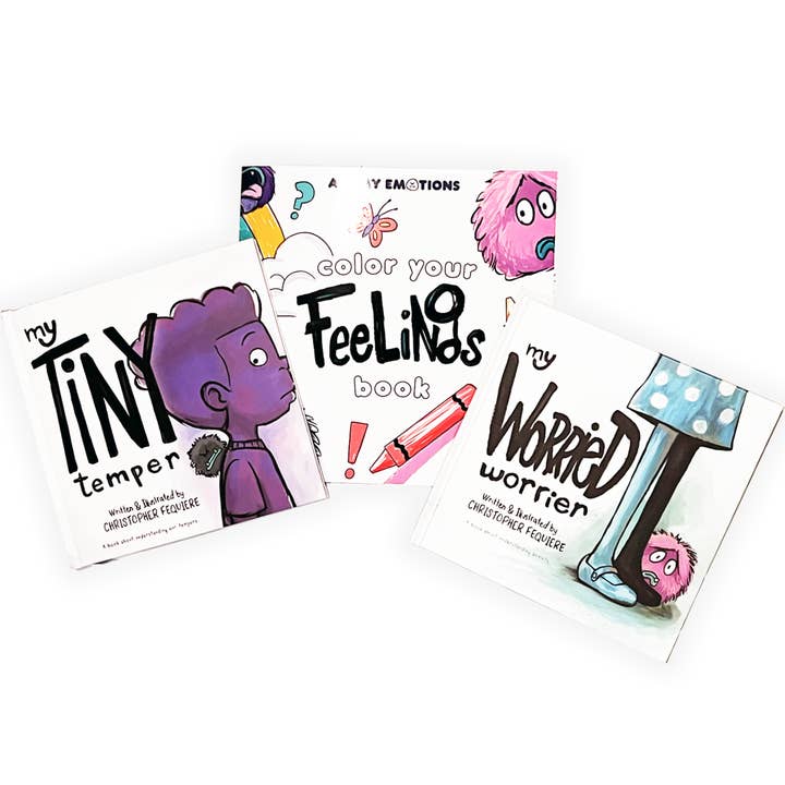 Duo de couvertures cartonnées My Tiny Temper et My Worried Worrier pour la vente par All My Emotions