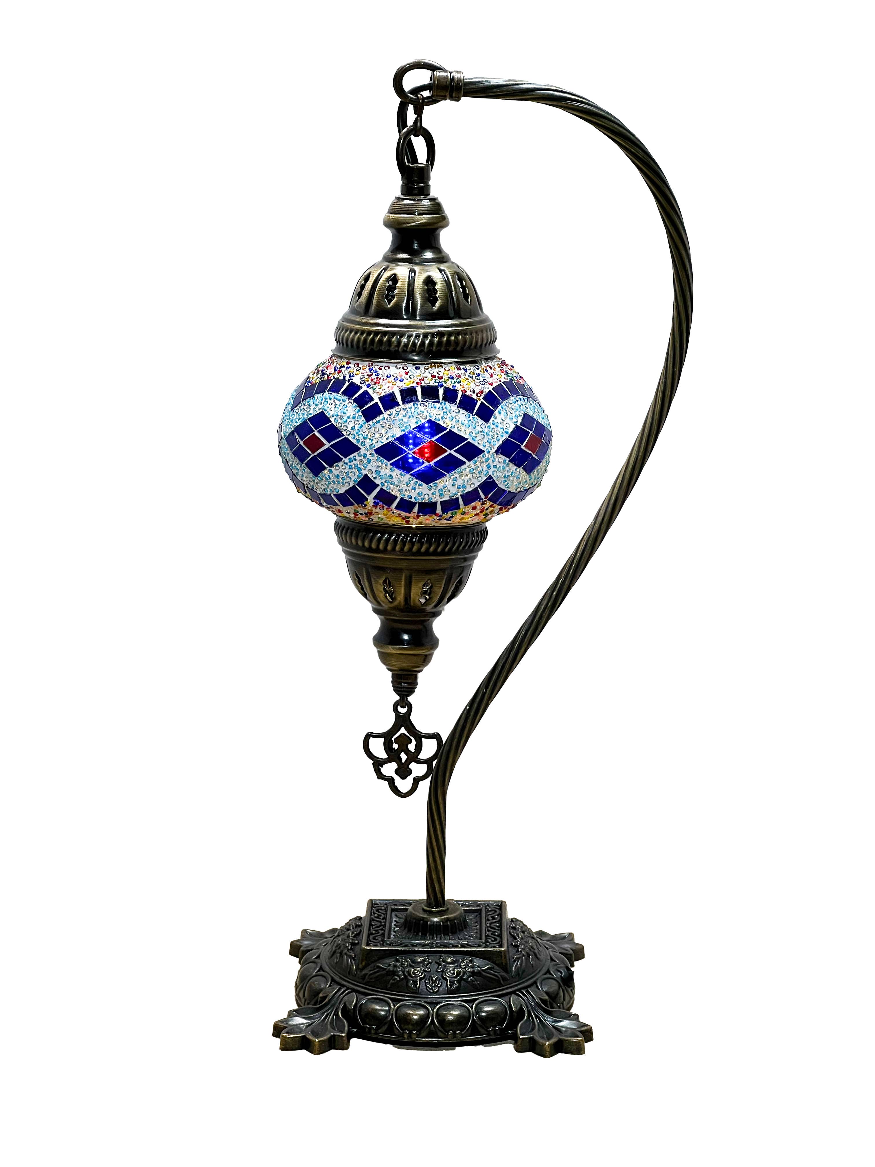 Gypsy Soul – wholesale Accent/desk lamp – Swan Neck Mosaic Turkish Lamp 6" Glass Globe 9