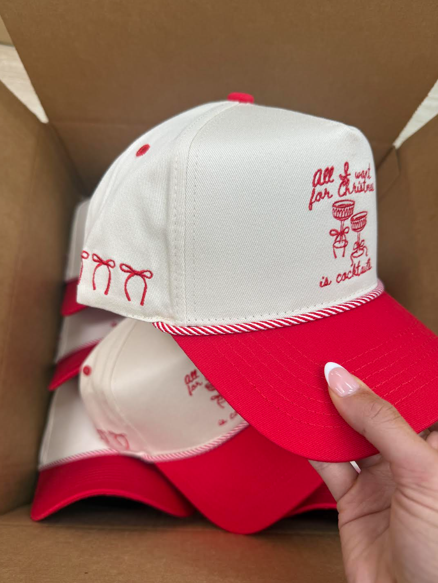 KENZKUSTOMZ - Wholesale Trucker Hat - Women's - All I Want for Christmas is Cocktails - Red Vintage Trucker 1