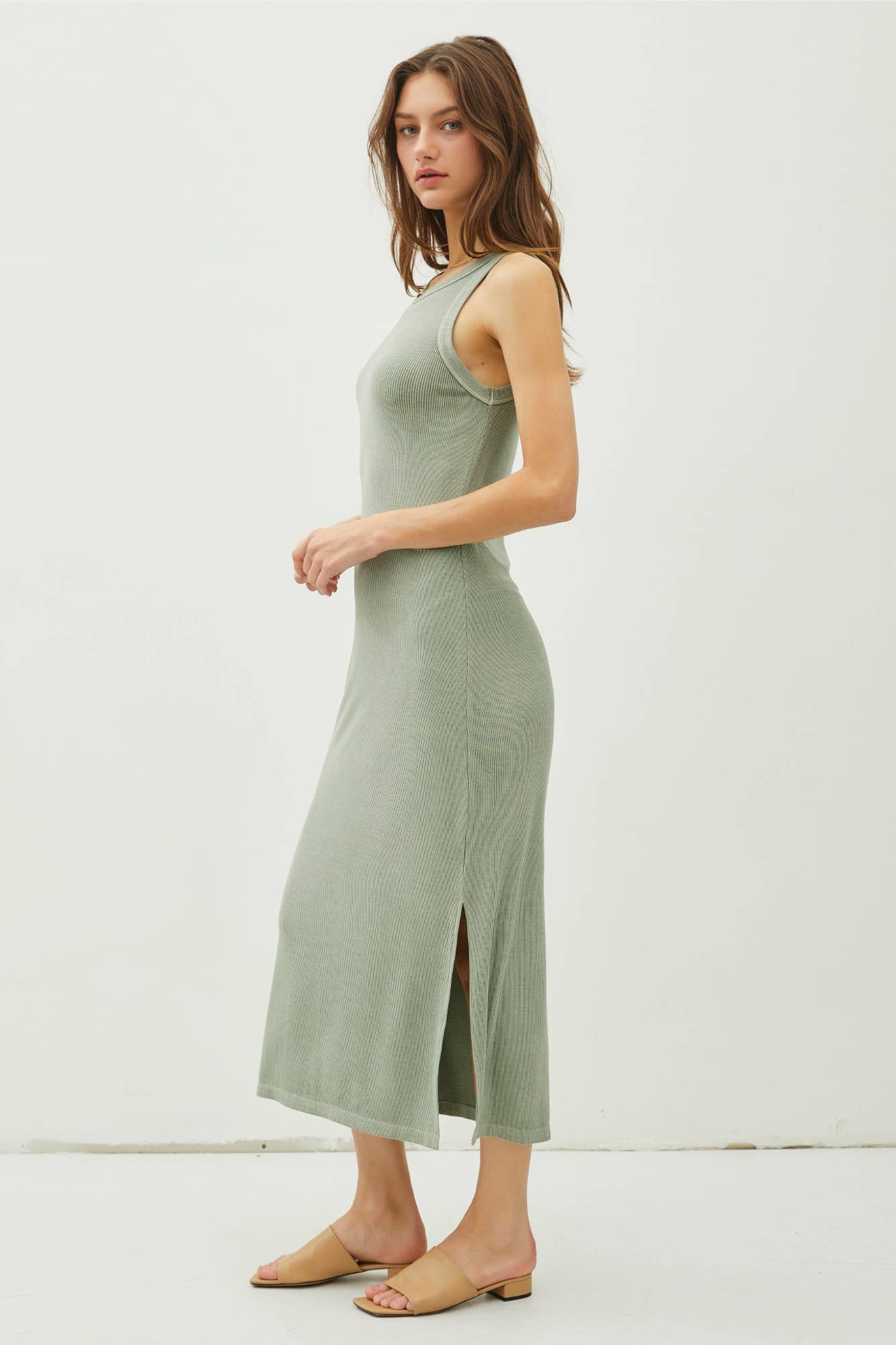 Be Cool - Wholesale Dress - Women's - RIBBED KNIT SIDE SLIT SLEEVELESS TANK MIDI DRESS18