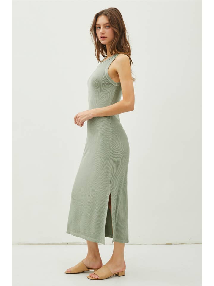 Be Cool - Wholesale Dress - Women's - RIBBED KNIT SIDE SLIT SLEEVELESS TANK MIDI DRESS18