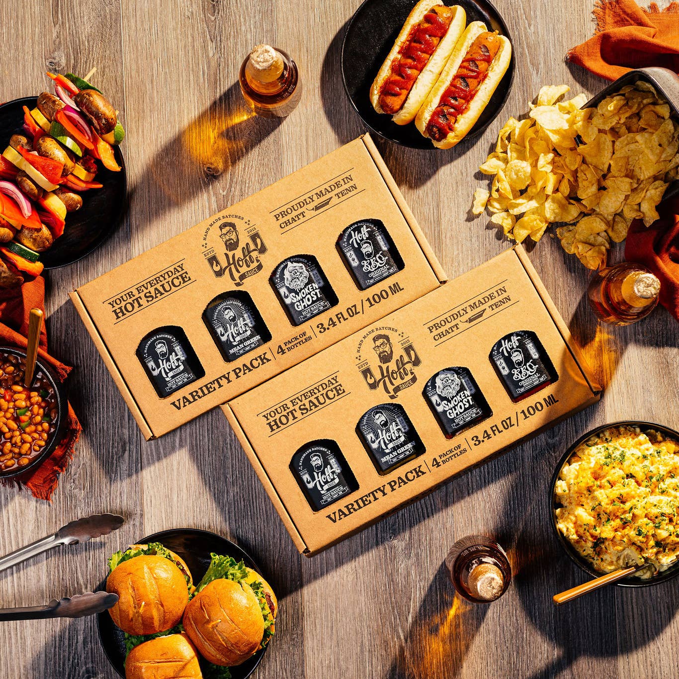 Hoff & Pepper - Wholesale Hot Sauce - Mini Flask Gift Box -  Hoff's 4-pack Variety - 3.4oz/ea1