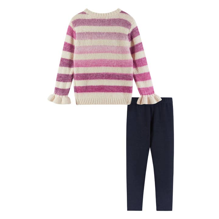 Beige Kids Striped Oatmeal Sweater & Legging Set | Purple Ombre for wholesale on Faire