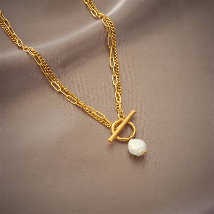 Sweet Cherry Sky - Wholesale Pendant/Charm Necklace - Titanium Steel Layered Necklace with Pearl