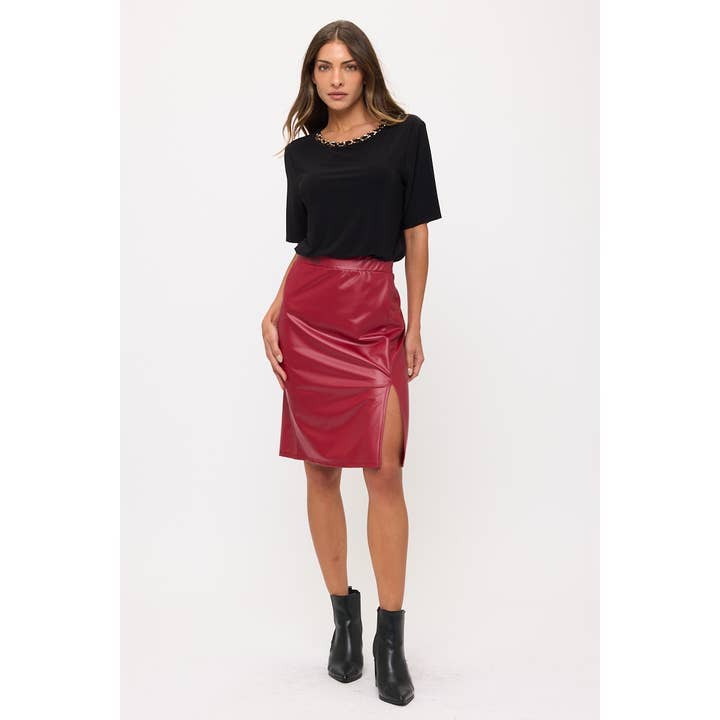 Perseption - Wholesale Skirt - Women's - ELASTIC SLIT SIDE PLEATHER PENCIL SKIRT5