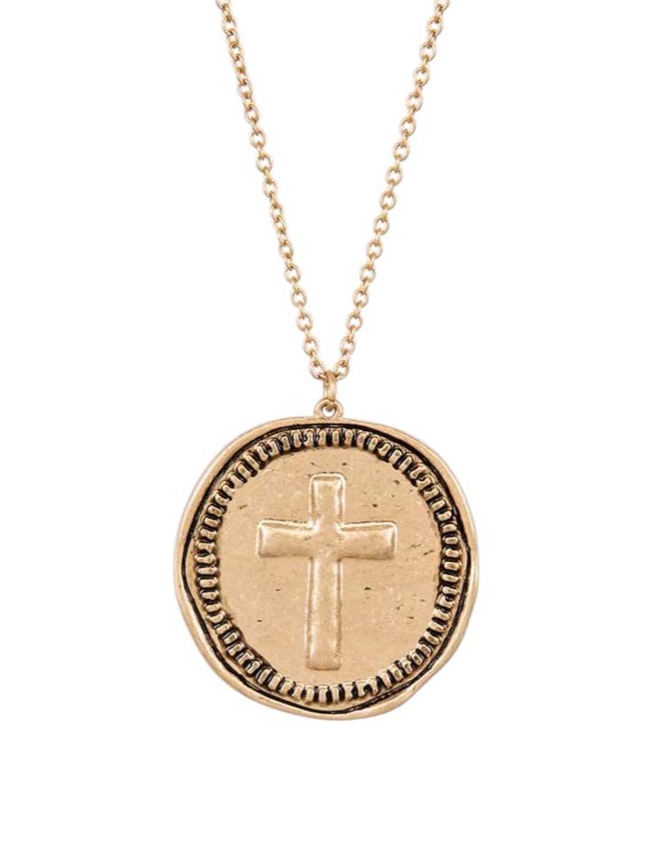 Embossed Cross Pendant Long Necklace for wholesale by Artini Accessories