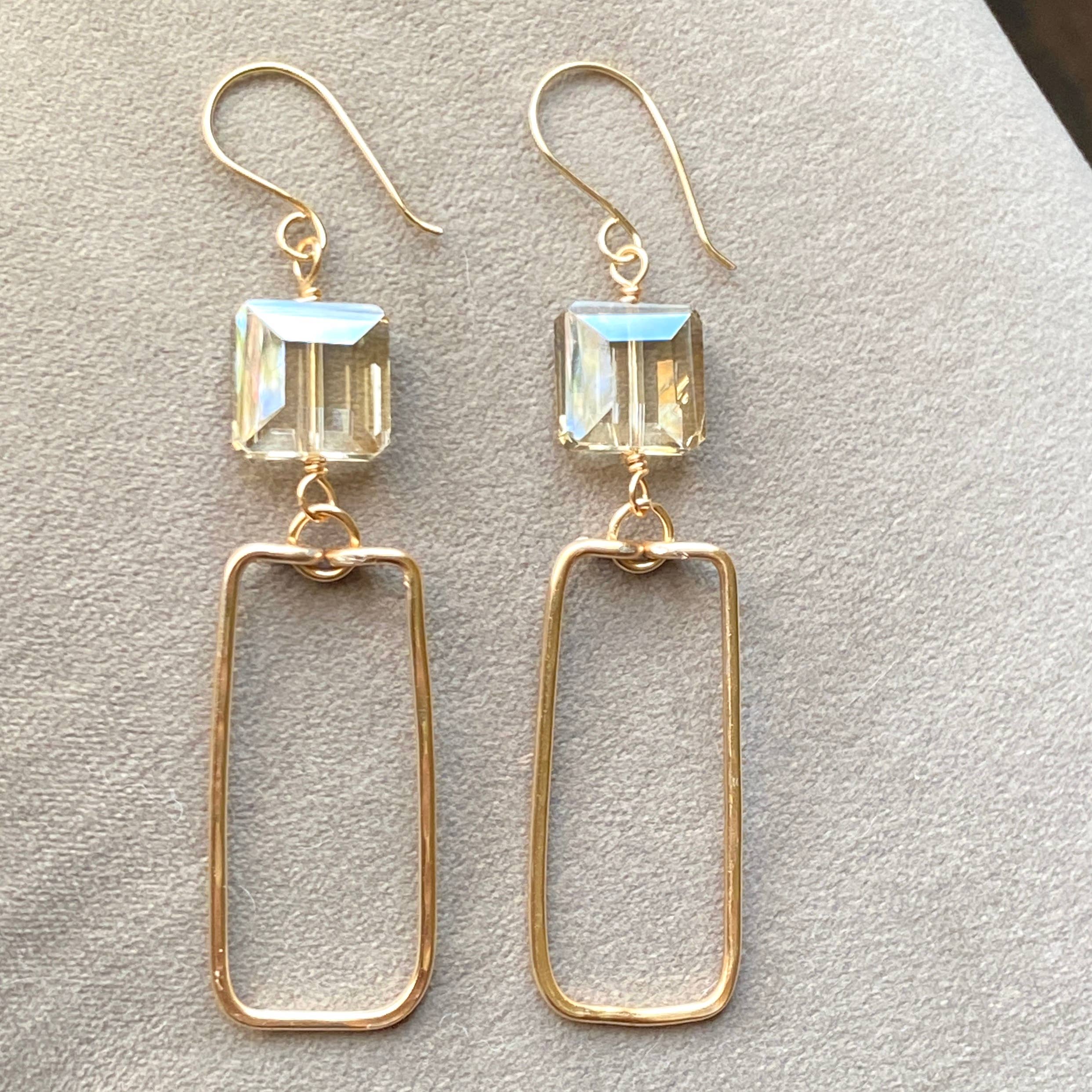 Marble Designs Jewelry - Wholesale Dangle Earrings - Gold Hammered Rectangle and Square Crystal Earrings1