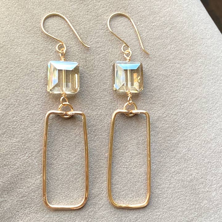 Marble Designs Jewelry - Wholesale Dangle Earrings - Gold Hammered Rectangle and Square Crystal Earrings1