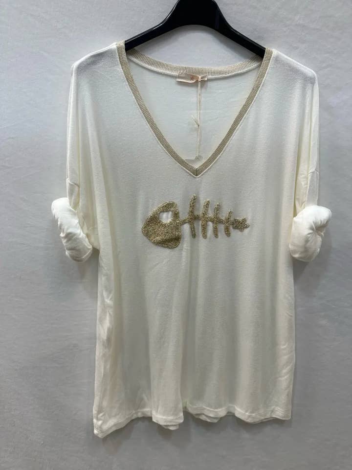 Mimi & Gogo - Wholesale Knit Sweater - Women's - Fine mesh embroidered big fish sweater lux @906443_PulGPoi9